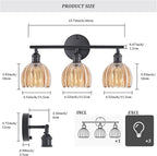 Shenmoyl Bathroom Light Fixtures, 3-Light Black Vanity Wall Light Over Mirror with Amber Tulip Glass Shade for Bedroom Living Room (Bulb Not Included)