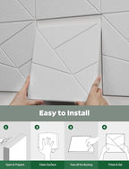 Topnaca 18 Pack Acoustic Wall Panels Sound Absorbing for Recording Studio Acoustical Treatments, White Cut-line Decorative Peel and Stick Sound Reducing Art Ceiling Tiles for Home Office Podcast Room