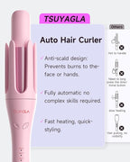 TSUYAGLA Automatic Curling Iron,1 1/4 Hair Curler with 3 Temperatures, 10S Fast Heating, 2-Way Rotation, 30 Min Auto Shut-Off, 500 Million Ionic, Anti-Scald-Tangle for Long Hair