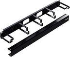 ICC 1U Ring Cable Manager Panel with Cover, Metal, 3" D-Rings, Horizontal and Vertical Cable Management, Rackmount for 19” Network Racks, Black, Single Pack