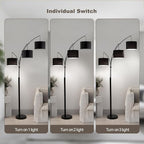 Fansdrick Floor lamp with Remote, 3 Light Arc Floor Lamps for Living Room, 2400LM Tall Standing Floor Lamps with Black Shades, 80" Large Floor Lamp for Bedroom, Office