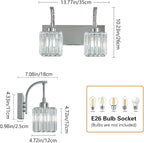 FDPBY Crystal Vanity Lights 2-Light Chrome Wall Lamp Modern Crystal Bathroom Light Fixtures Over Mirror 13.77" Long Bathroom Wall Sconce