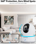 blurams Cameras for Home Security, 2K Pet Camera with Phone App, 360° PTZ Indoor Cameras, 2-Way Talk, Motion Tracking, Color/IR Night Vision, Compatible with Alexa, 8MP, Wi-Fi 6