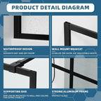 Goodyo 34" x 72" Shower Door Tempered Glass Shower Screen with Tool Bar Towel Rack for Walk in Bathroom 16-Grid Modern Design, Matte Black Finish