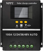 Saooer 100A MPPT Solar Charge Controller, 12/24/36/48V, LCD Display, Dual USB, Black