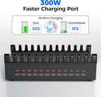 300W USB Charging Station for Multiple Devices, 24 Port USB C Fast Charging Station, Multi Device Charger Station Organizer Compatible with Tablet, Laptop, Cellphone, iPhone, iPad (300, Watts)