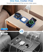 Iseyyox Charging Station for Apple Devices - 3 in 1 Magnetic Foldable Wireless Charger Dock - Travel Charging Pad for MagSafe iPhone 16 15 14 13 12 Pro Max Plus Watch & Airpods