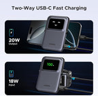 UGREEN Uno Magnetic Power Bank, Wireless Portable Charger, 20W Fast Charging Battery Pack with Foldable Stand and TFT Display 5000mAh for iPhone 17/17 Air/17 Pro/17 Pro Max/16/15/14/13 Series, Black