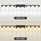 DIKAIDA 10 Light Bathroom Vanity Lights Over Mirror, 65.4 inch Black Vanity Lights Fixtures with White Glass Shades Matte Black Modern Vanity Lights Black Bathroom Wall Lighting for Mirror Bedroom