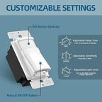 ECOELER Motion Sensor Light Switch, No Neutral Wire, PIR Infrared Motion Activated Wall Switch with Sensitivity Adjustable, OCC & VAC Selectable, Single Pole, UL Listed & FCC Listed, White