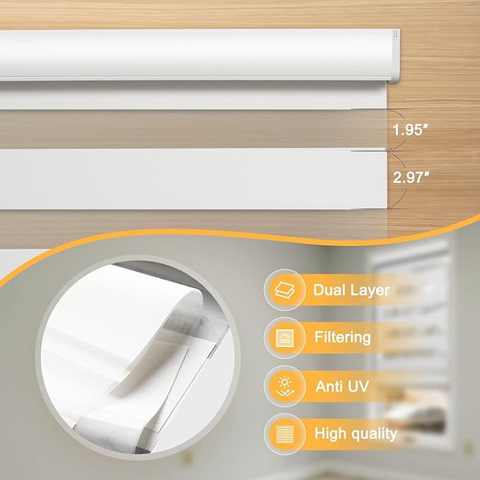 MUSCLEAREA Motorized Blinds with Remote, Cordless Automatic Zebra Shades, Smart Blind for Windows, White, 28 x 72