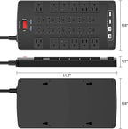 QINLIANF Surge Protector Power Strip - 6Ft Flat Plug Heavy Duty Extension Cord with 24 Outlets and 4 USB Ports(2 USB-C Ports), 1875W/15A, 4100J, for Home, Office, Dorm, ETL Listed, Black
