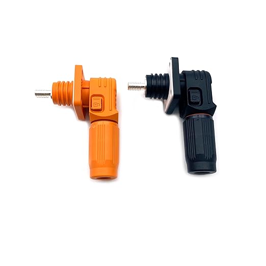 100A Battery Energy Storage Connector, 16mm² High Current Connectors IP67 Waterproof Stud Wiring Power Adapter Quick Plug Terminal Right Angle Plug and Socket (1000V Black+Orange)