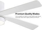 WINGBO 48 Inch Flush Mount DC Ceiling Fan with Lights and Remote, 5 Reversible Carved Wood Blades, 6-Speed Noiseless DC Motor, Hugger Ceiling Fan in White Finish, Low Profile Ceiling Fans, ETL Listed