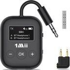 1Mii Airplane Bluetooth 5.3 Transmitter for All Headphones - Bluetooth Adapter for TV - Dual Connection - aptX Low Latency - Flying Travel, Wireless Audio Aux for MP3, Game,PC-Black