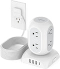 TESSAN Surge Protector Power Strip Tower, Flat Plug Extension Cord 10 Ft with 8 AC Multiple Outlets 4 USB Ports (1 USB C), 1050J Protection Desk Charging Station for Home, Office Supplies, Dorm Room
