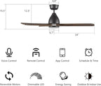 SMAAIR 48" Smart Ceiling Fan with Lights and Remote,Low Profile Modern Ceiling Fan,3 Solid Wood Blades,Works with Siri/Alexa/Google Assistant,10 Speed DC Motor,Dimmable,Indoor Use,Brown Walnut