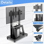 Hellsehen Mobile TV Cart,Rolling TVs Cart on Wheels Height Adjustable Heavy-Duty Floor Stand Base for 42-86 Inch LCD LED OLED Flat Panel Screens Smartboard Movable Holds up to 176lbs with Shelf