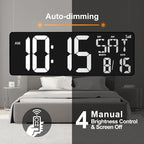 XREXS 16.5 in Large Display Wall Clock with Temperature/Date/Week, LED Big Digital Timer Clock with Remote Control, Alarm Clock for Home and Office, Auto-dimming