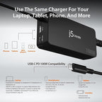 j5create 108W USB Type C PD Super Charger for MacBook Pro, Chromebook, Laptop, Notebook, Tablet, Android, iPhone, iPad Pro, Smart Phone (JUP34108)