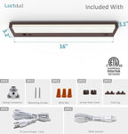 Leetdud Under Cabinet Lights Plug in or Hardwired Built-in Dimmer, 16 Inch 8W, 5CCT 2700K-5000K, Linkable Undercounter Lighting for Kitchen, ETL Dimmable LED Undercabient Light Fixture, Bronze