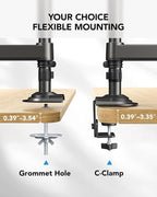 HUANUO 13-32 Inch Dual Monitor Stand, NITROGLIDE™ Dual Monitor Mount, Monitor Stand 2 Monitors, Ergonomic Adjustable Tilt/Swivel/Rotate, Weight Max 19.8 lbs, VESA 75/100mm