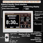 FEYBYLA 2025 New Digital Clock with Temperature/Humidity & Weather Forecast, Auto Time Sync Large Display, Custom Alarms & Medication Reminders, Ideal for Elderly(White, 7-Inch)