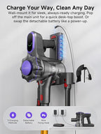 MONSGA Cordless Vacuum Cleaner, 45KPa 400W Stick Vacuum for Home, 50Mins Anti-Tangled Vacuum Cleaner with Charging Dock, Light-Weighted Handheld Vacuum for Pet Hair/Carpet/Floor (Gold&Purple)