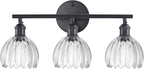 Shenmoyl Bathroom Light Fixtures, 3-Light Black Vanity Wall Light Over Mirror with Clear Tulip Glass Shade for Bedroom Living Room (Bulb Not Included)