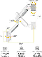 monTEK Heavy-Duty Single Monitor Wall Mount for 17-57” Ultrawide Screens up to 59.4lbs, Premium Aluminum Wall Mount Monitor Arm with Full Motion Adjustment, Pneumatic Lift, Max VESA 100x100