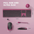 Rechargeable Wireless Keyboard and Mouse Combo, Vssoplor 2.4GHz Ultra Quiet & Slim Full Size Keyboard with 3-Level DPI Mouse for Windows PC Laptop, Black and Wine Red