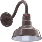 Steel Lighting Co. Hawthorne Barn Light | Outdoor Wall Mounted | 8 inch Dome | 11 inch Gooseneck| Small Farmhouse Light Made in America | Dark Bronze Exterior/White Interior
