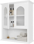 CJL Bathroom Wall Cabinet with Fluted Door, 18.9'' x 23.6'' Medicine Cabinet, Over The Toilet Storage Cabinet, White