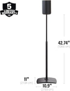 Sanus Speaker Stand for Sonos Era 100 Speakers - Height Adjustable Single Stand w/Easy 3 Step Install - Includes Rubber Feet & Carpet Spikes - Black