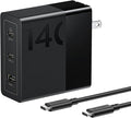 Lenovo 140W USB C Charger, GaN Power Adapter with 3-Port Fast Charging, PD 3.1 Compatible, Black, for ThinkPad, MacBook, iPhone, Samsung Galaxy, with 240W Cable