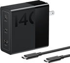 Lenovo 140W USB C Charger, GaN Power Adapter with 3-Port Fast Charging, PD 3.1 Compatible, Black, for ThinkPad, MacBook, iPhone, Samsung Galaxy, with 240W Cable