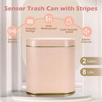 Bathroom Sensor Trash Can with Lid Automatic 2 Gallon Motion Sensor Garbage Bin, 7.5 Liter Slim Waterproof Plastic Wastebasket, Bathroom Decor for Bedroom, Office, Living Room, Pink
