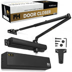 Finsbury Commercial Black Door Closer Automatic Heavy Duty High Traffic Adjustable ANSI/BHMA Grade 1 Standard, UL Listed ADA Compliant Hydraulic Backcheck Delayed Action Latch Speed 1-6 Power (Black)