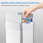 TLSUNNY 21.1 Gallon Automatic Trash Can, Stainless Steel Motion Sensor Garbage bin, Smart Trash Can W/Butterfly Lid, Bag Retainer Ring and Display Light for Living Room,Kitchen,Office (Silver, 80L)