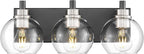 METWET Bathroom Light Fixtures, 3-Light Black and Brushed Nickel Bathroom Vanity Light, Modern Wall Sconces with Globe Clear Glass Shade, Vanity Lighting Fixtures Over Mirror, VL195-KN-3