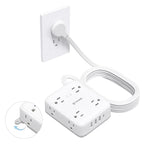 TROND Surge Protector Power Strip with USB, Ultra Thin Flat Plug 10ft Extension Cord 1625W, 3 USB-A & 1 USB-C, 8AC Outlets 1440J Surge Protection Wall Mount for Home Office Dorm Room Essentials, White