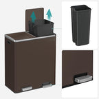 SONGMICS Trash Can, 2 x 8 Gallon (2 x 30 L) Garbage Can for Kitchen, with 15 Trash Bags, 2 Compartments, Plastic Inner Buckets and Hinged Lids, Airtight, Brown ULTB60BR