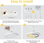 RLEDPZTX 4PK 12 Inch LED Flush Mount Ceiling Light, 24W, 2520LM,3000K/4000K/6000K CCT Selectable, Round Flat Panel Low Profile Ceiling Light Fitures for Hallway, Kitchen, Bedroom, Laundry Room,White