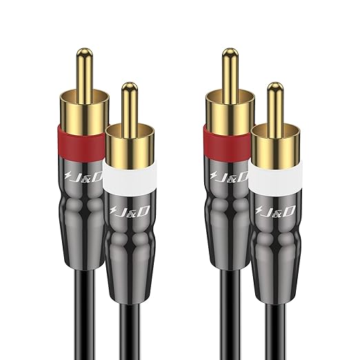 J&D RCA Cable, 2 RCA Male to Male Stereo Audio Cable, Gold-Plated Copper Shell, Heavy Duty, Compatible with Speaker, Amplifier, Subwoofer, 3 Feet