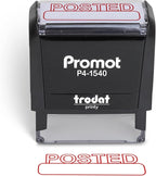 Promot Posted Self Inking Rubber Stamp - Refillable Stampers for Office - Business, Accounting, Bookkeeping, Coding, Legal, Notary, Work, Ordering, Inventory Stamps - Red Ink