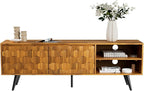 Bme Georgina Solid Wood, 10 Minutes Assembly Entertainment Center with Storage Geometric Pattern Console for Living, Bedroom, Dining Room, TV Stand 65 Inch, Teak Brown