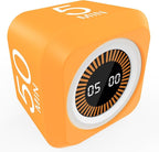 FCXJTU Rotating Cube Pomodoro Visual Timer 5, 25, 10 50 Minutes Preset, Rechargeable Desk Productivity Flip Custom Countdown Timer w/Silicone Cover, Silent Mode for ADHD Study, Work, School(Orange)