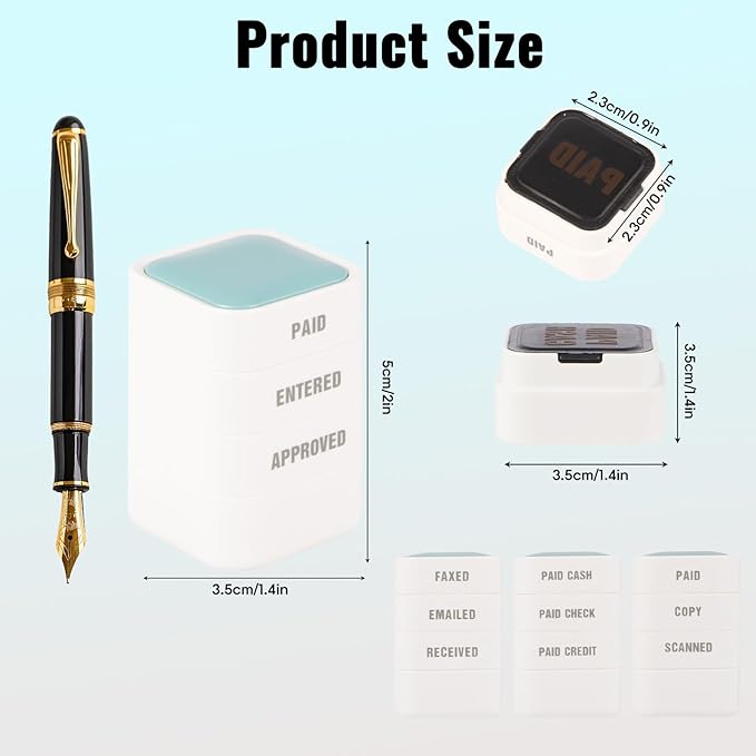 3-in-1 Office Paid/Entered/Approved Stamps for Business, Pre Inked & Self Inking Rubber Company Stamp Hand with Impression Size: 9/10’’x 9/10’’ for Efficient Bookkeeping, Ordering, Accounting Work