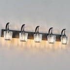 FDPBY Modern Bathroom Vanity Light, 5-Light Black Wall Sconce with Crystal Accents, Over Mirror Bathroom Lighting Fixture, 42.51" Long Dimmable Vanity Lamp for Makeup, Easy Installation