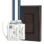 RunLessWire 2 Fixture Battery-Free DIY Kinetic Wireless Light Switch Kit 150ft RF Range for Different Fixtures or Outlets: 1 Remote Switch Controls 2 5A On/Off Receivers Simultaneously – Brown